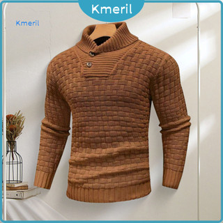 Suéter Masculino Slim Fit Gola Alta Inverno Quente Malha Pulôver De Cor Sólida Para Uso Diário Esportes