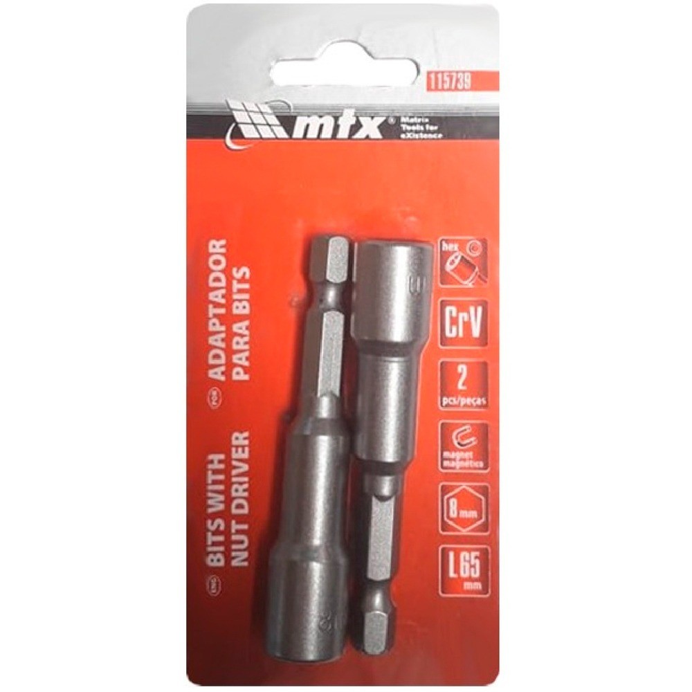 Detalhes do Jogo de soquete magnético 8 x 65 mm enc.1/4pol 2 peças 115739 - MTX