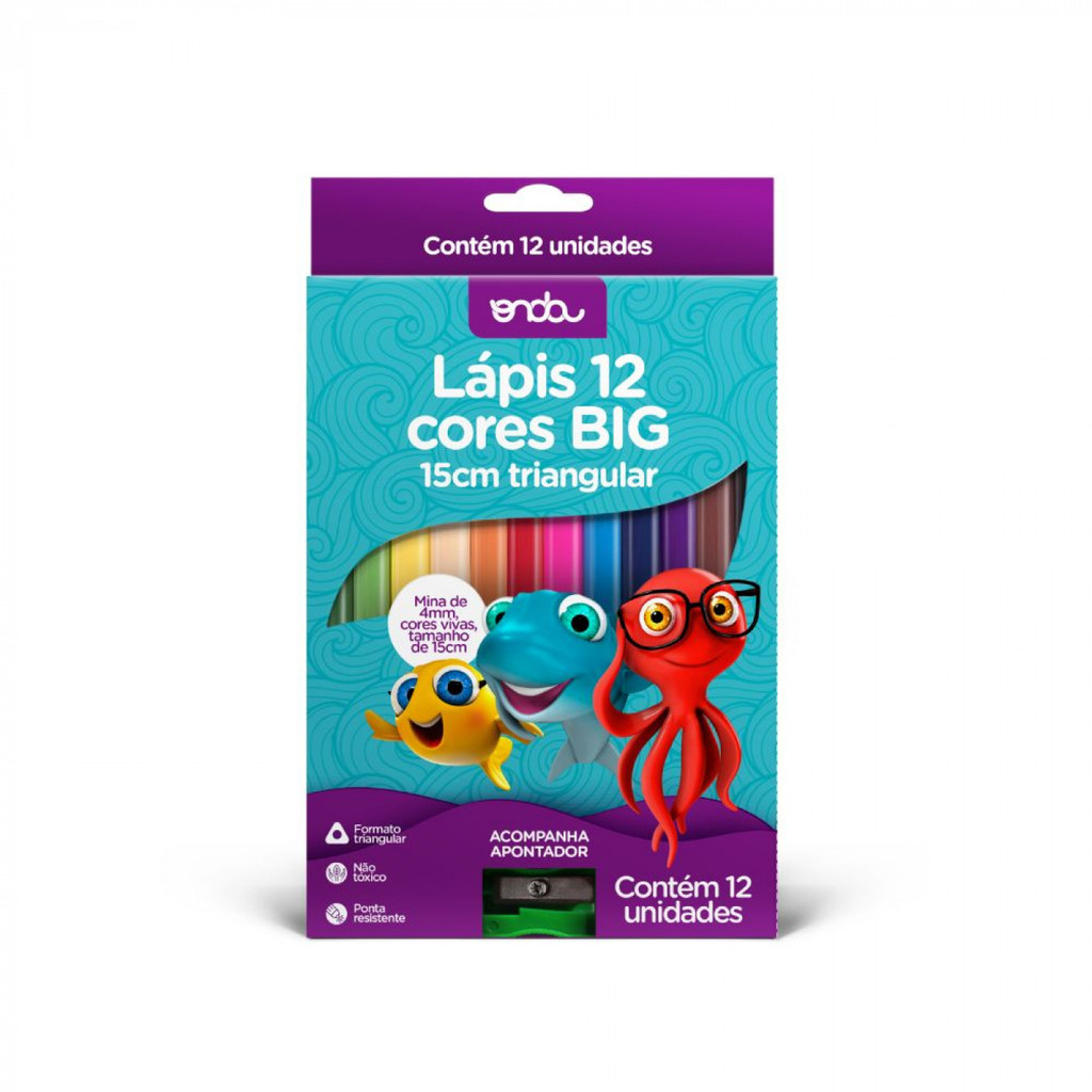 Lapis de Cor Escolar 12 Cores Big 15cm Triangular com Apontador Marca Onda em Oferta na Shopee