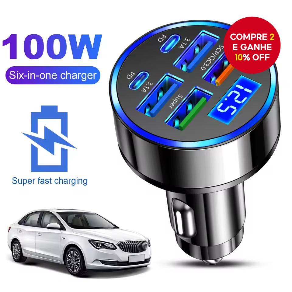  Carregador de Carro 100W 4Usb PD Tipo C Carregamento Rápido Detecção Automática de Voltagem Adaptador Multi-portas Para