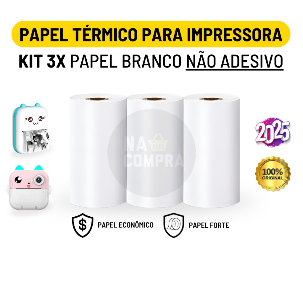Kit 3 Bobina Térmica 57x30mm Não Adesivo Branco Rolo com 30 Metros Para Mini Impressora Portátil em Oferta na Shopee