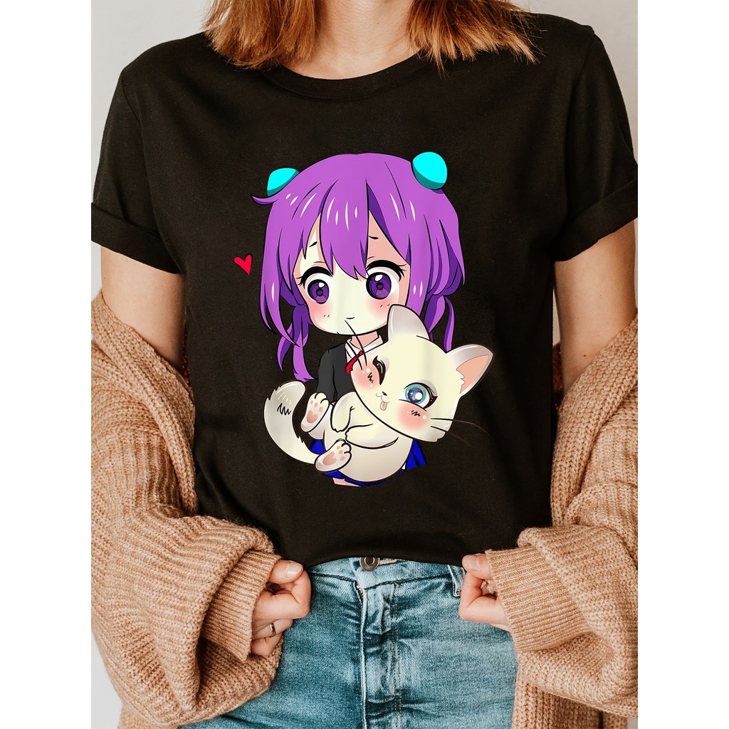 BR.Moonlight Camiseta Cartoon Girl Menina Estampada Redonda Confortável Fofa Divertida Primavera Verão