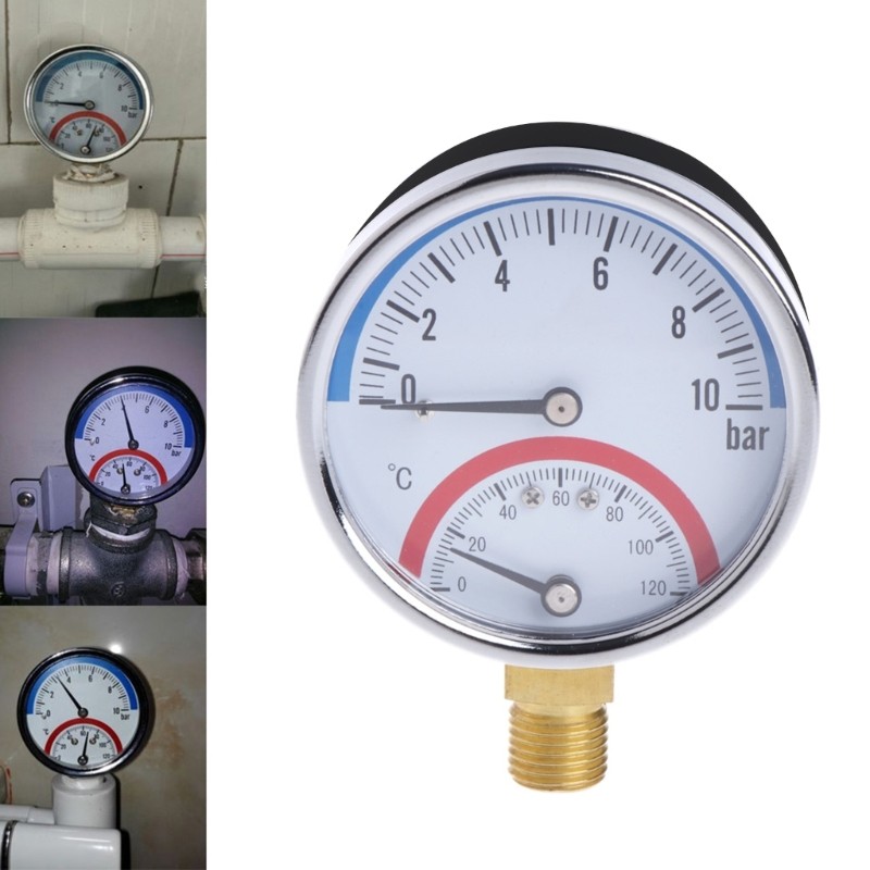 YYS Medidor De Pressão Compacto 0-10 Bar Monitor De Temperatura 0-120 C G1 Tipo De Discagem De 4 Fios Útil