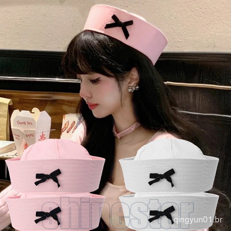 Doce Marinheiro Arco Cúpula Boina Chapéu-JK Uniforme Cosplay Traje De Enfermeira-Moda Bonito Rosa Feminino Boné-Coreano