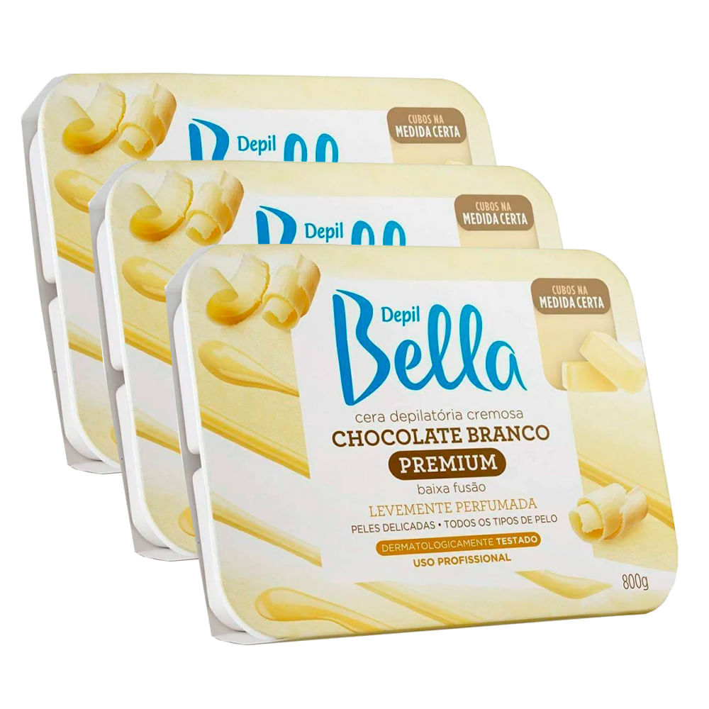 Kit Cera Quente Depil Bella Chocolate Branco 800g - 3 Unidades em Oferta na Shopee