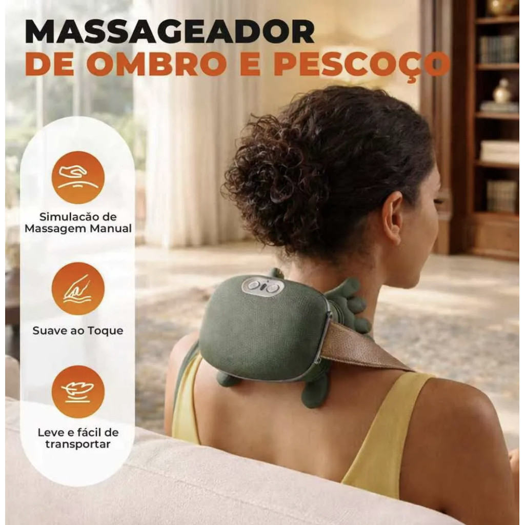 Massageador Pescoço Ombro Elétrico 4D com Aquecimento Recarregável Alívio de Tensão