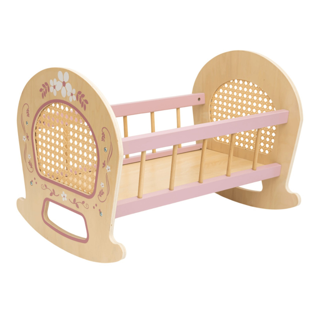 Brinquedo Educativo Madeira Berço Boneca com Palha Infantil Lúdico Criativo Presente Criança Premium