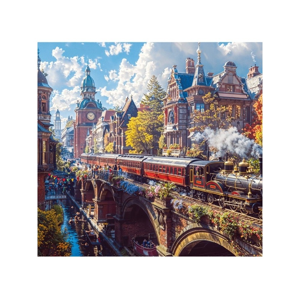 QUEBRA CABEÇA - TREM PELA CIDADE -1000 PEÇAS TOYSTER - PONTO TURÍSTICO PAISAGEM LOCOMOTIVA A VAPOR PRÉDIO
