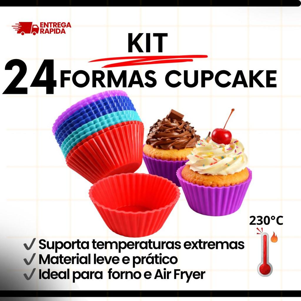 Kit 12 OU 24  Forma Silicone Cupcake Muffin Forminha Redonda Air Fry Microondas Assadeira Bolinho Doceria Utilidades