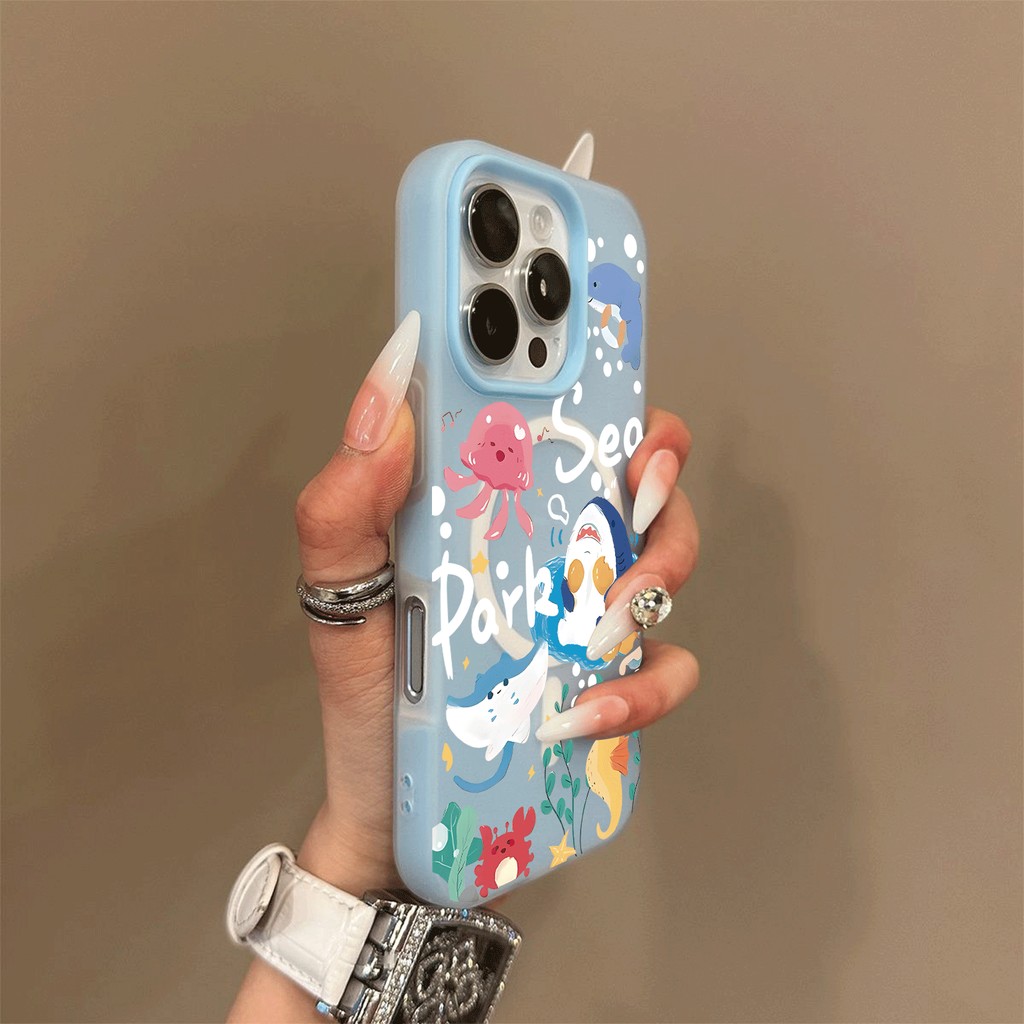 Animais marinhos brincando, esquema de cores de geleia, Modelos compatíveis iPhone  11 12 13 14 15 16 17 Pro Max 17AIR