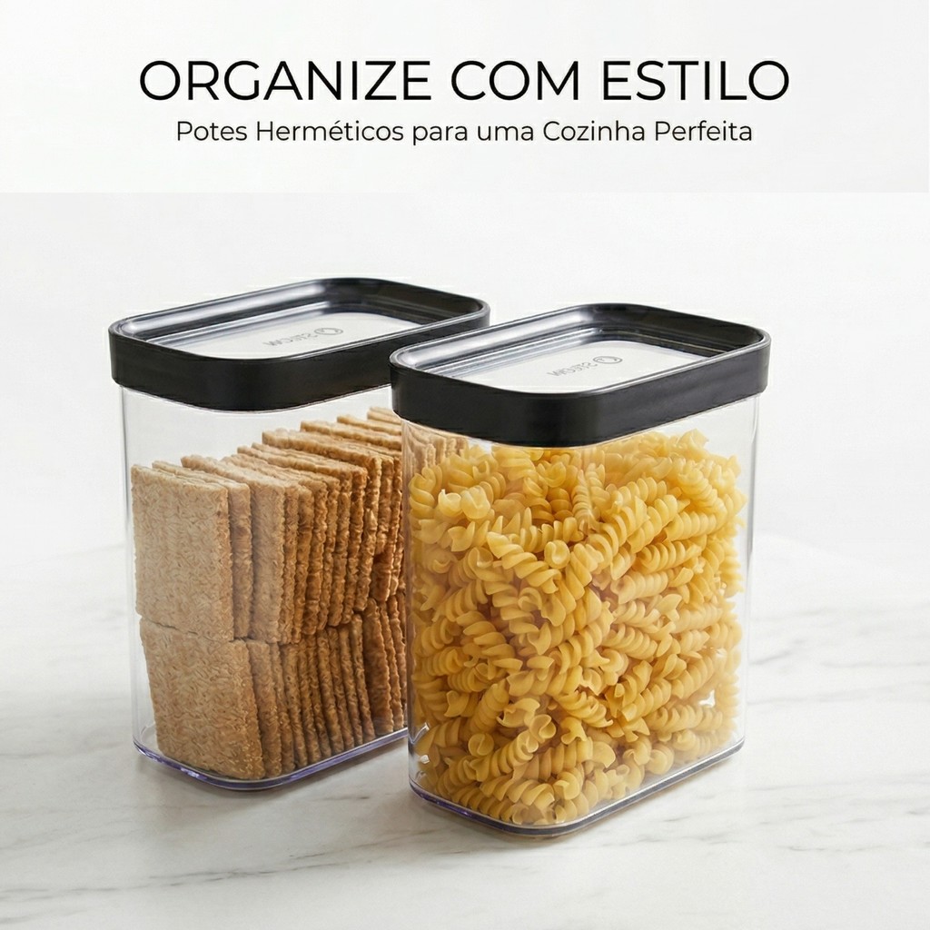 2 Pote Hermético 1,5L Organizador  Mantimentos Cozinha Empilhável Transparente Resistente