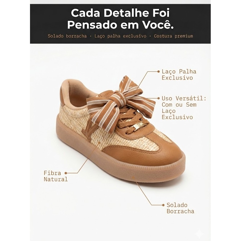 Detalhes do Tenis Vizzano Laço Palha Fibra Natural Conforto Lançamento Laço Leve 1444