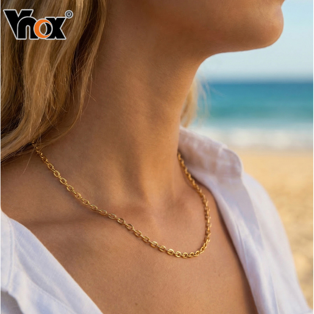 Colar De Corrente De Cabo De Aço Inoxidável Banhado A Ouro Vnox Para Homens , Joias De Moda Duráveis