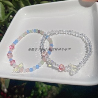 2 cores estilo menina pequena borboleta imitação de cristal frisado pulseira elástica bonito verão claro All-Match estil