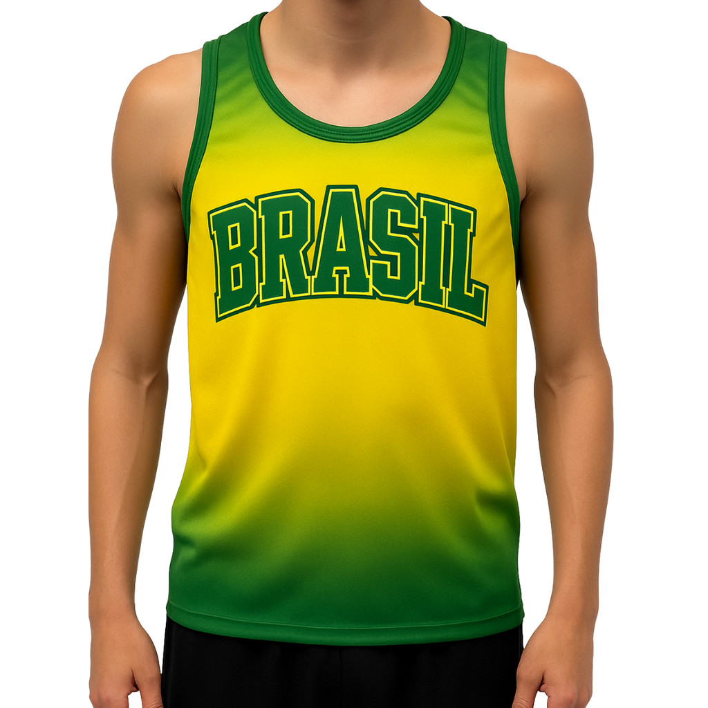Camiseta Regata Masculina Brasil DryFit Reticulada Infantil Meninos Copa do Mundo Futebol Casual