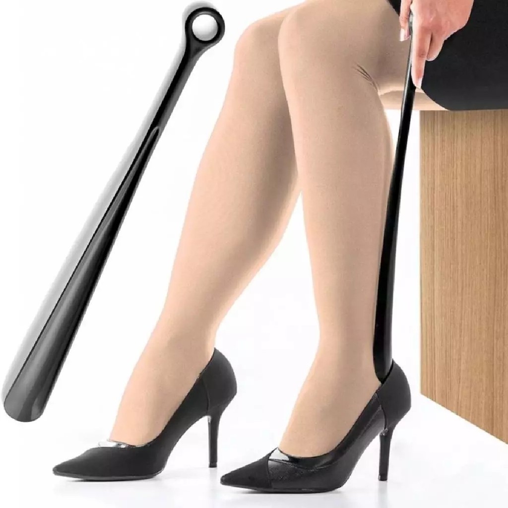 Calçadeira de Sapatos Longa 46cm Plástico Preto Calce Fácil Tenis Ideal Gestantes Idosos Ordene