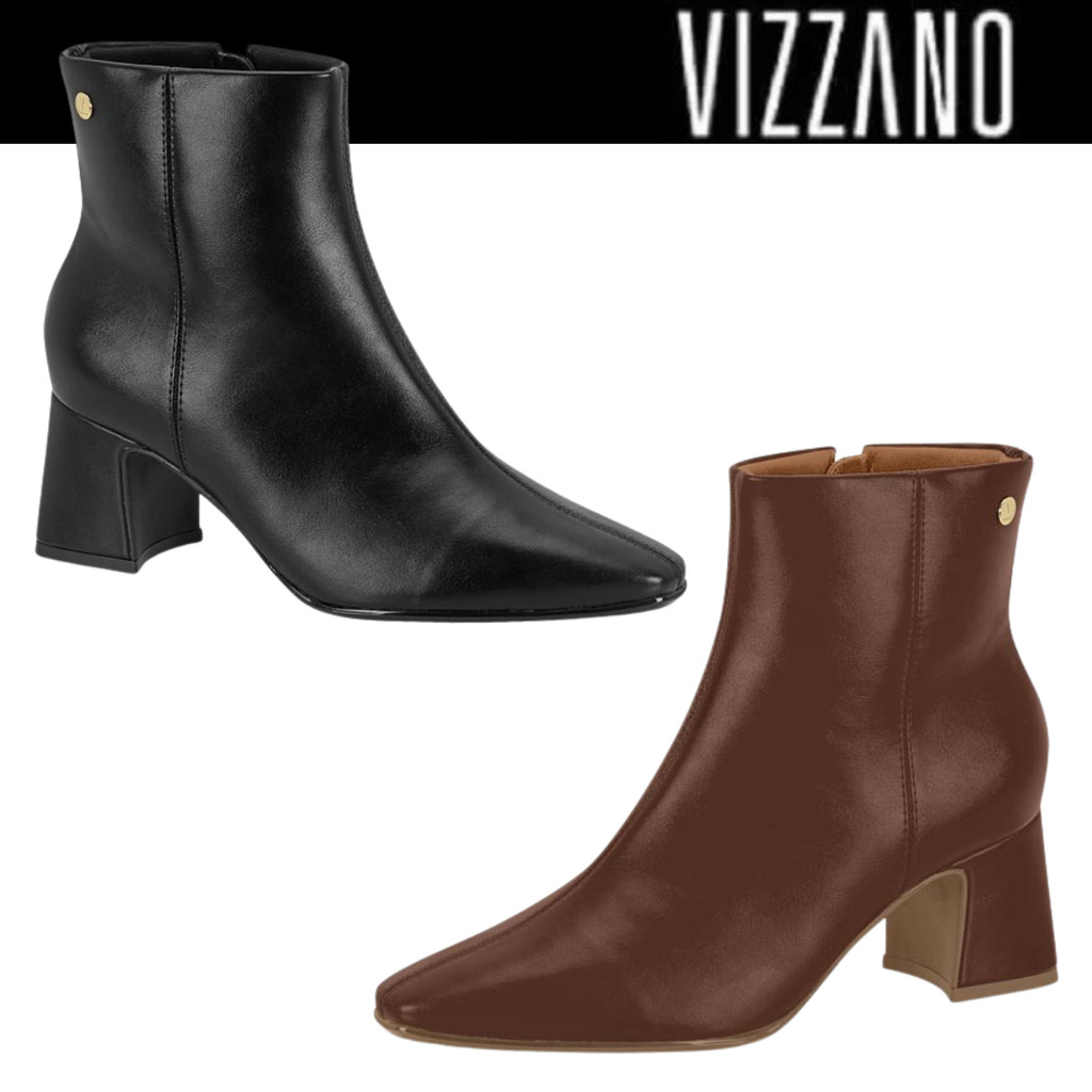 Bota Feminina Vizzano Cano Baixo Salto Estilosa Zíper Básica em Oferta na Shopee