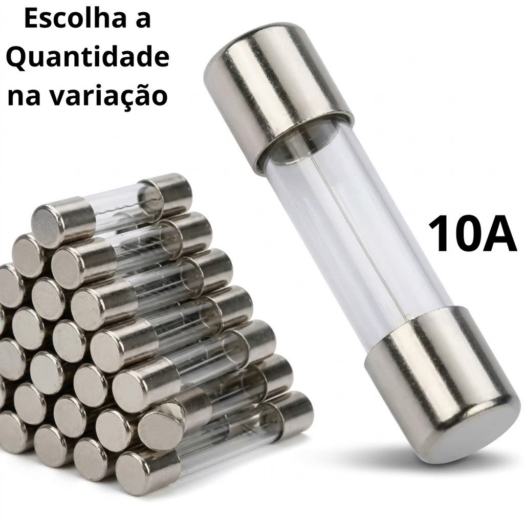 Kit Fusivel de Vidro 10A 250V Filtro de Linha/ Nobreak/ Estabilizador/ Som/ Automotivo/ Outros