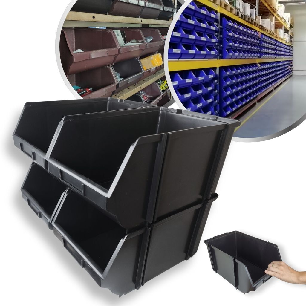 4 Caixas Plástica Organizadora Gaveteiro Bin Nº 7 Preta Box 16L 30Kg Estante Prateleira Empilhável