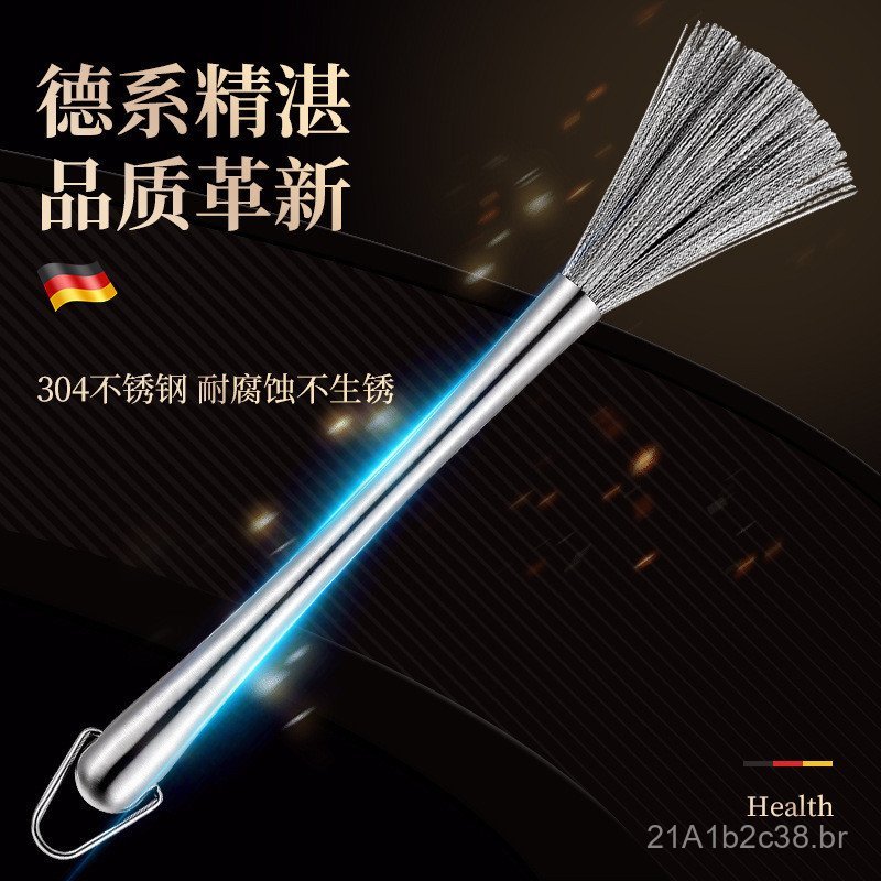 Escova de aço inoxidável 304 para panelas, escova de limpeza para utensílios de cozinha, escova de arame com cabo longo,