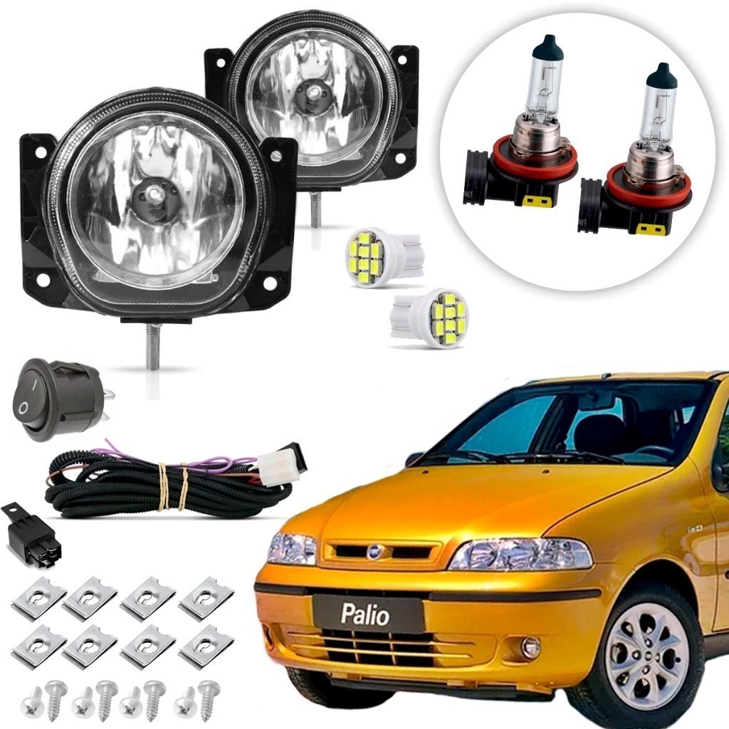 Kit de Farol de Milha Neblina Auxiliar de Vidro Fiat Palio Siena G2 2001 02 03 04 05 06