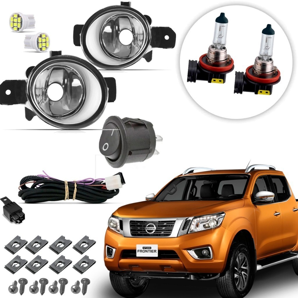 Kit farol de Milha Neblina Auxiliar Lente de Vidro Nissan Frontier 2017 18 19 Completo Com Lampadas