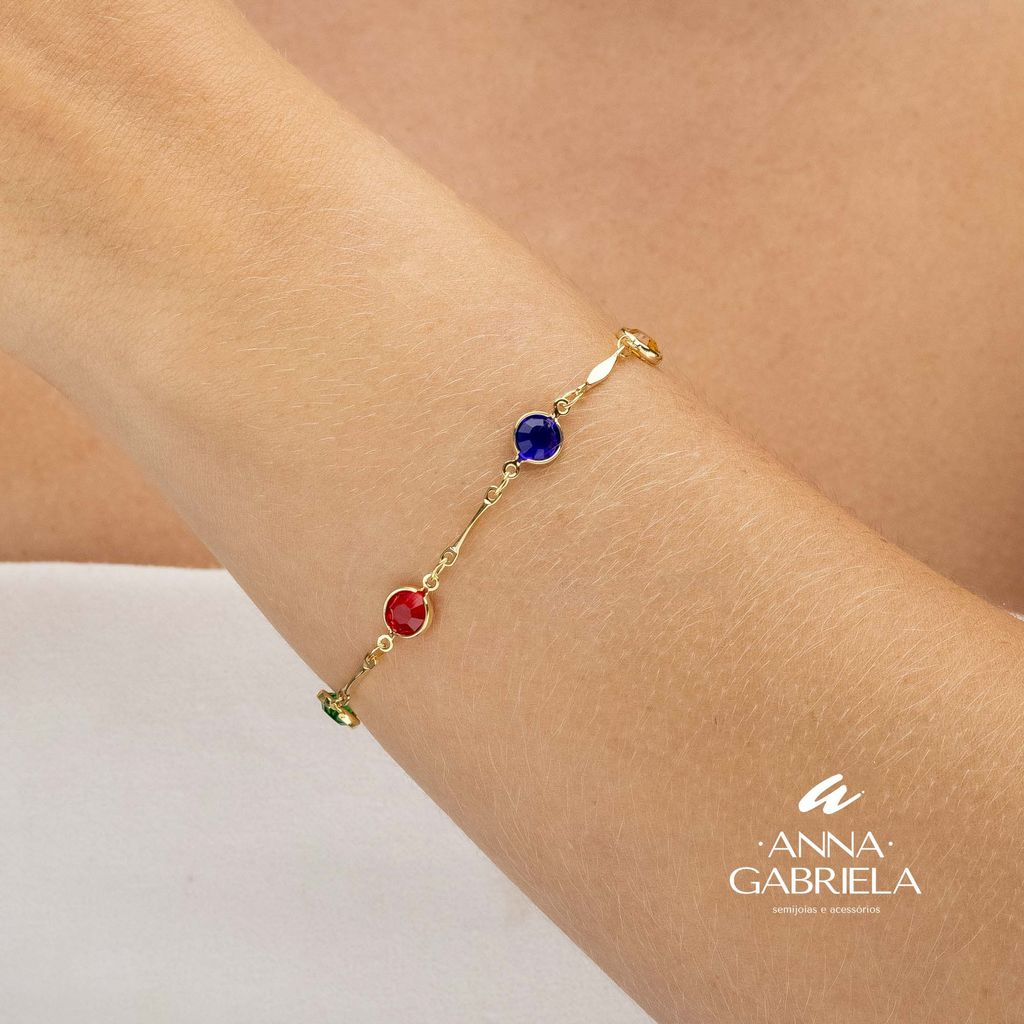 Pulseira Feminina Delicada Pedras Coloridas Banhado a Ouro 18K Antialérgico Versátil Presente - Anna Gabriela Semijoias