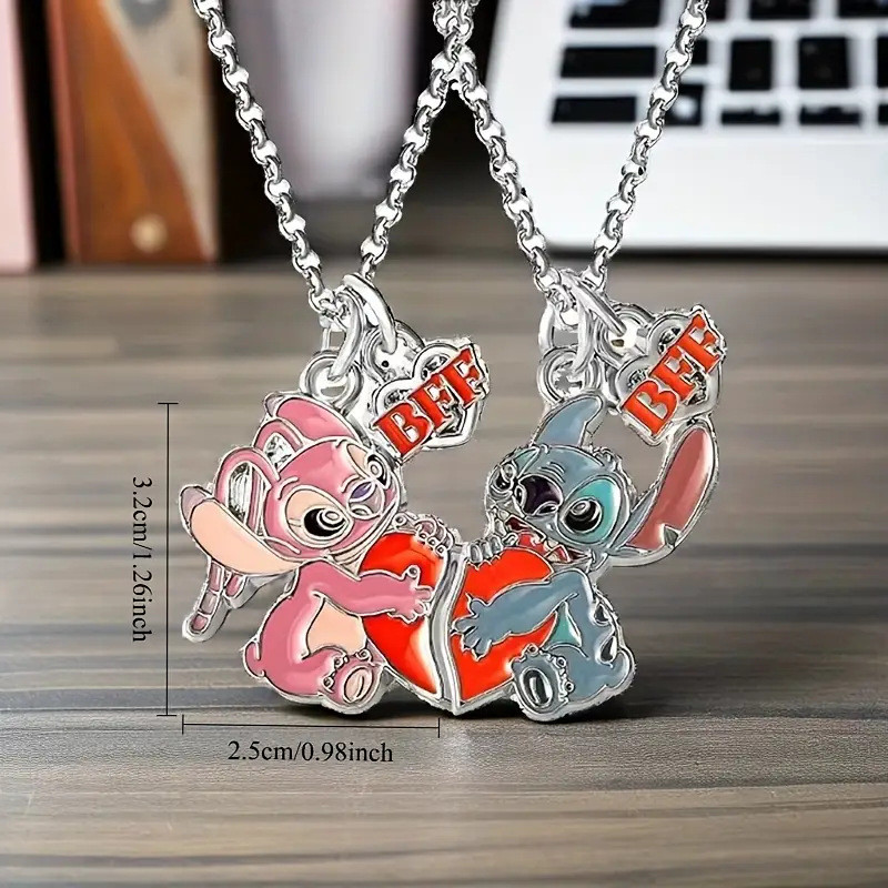 Colar Stitch Angel Coração Melhores Amigas BFF Duo Feminino Bijuteria Casal Dia Namorados