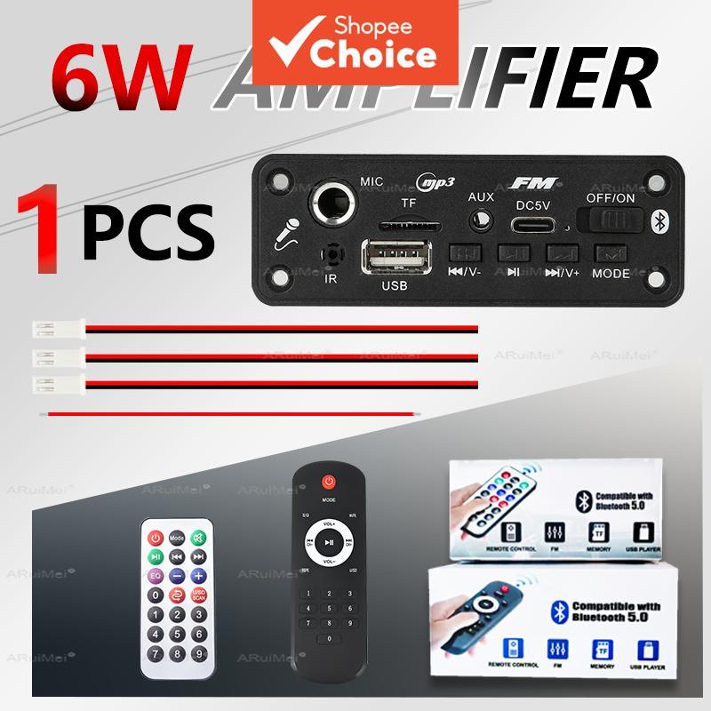 Placa Amplificadora de Áudio Bluetooth 5.0, Módulo MP3 WMA 6W, USB, TF, Receptor de Rádio FM para DIY Automotivo