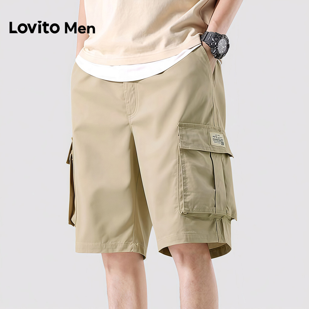 Lovito Men  Shorts Casuais com Bolso e Estrutura de Linhas Primavera/verão Shorts Cáqui para Homens LNE142608