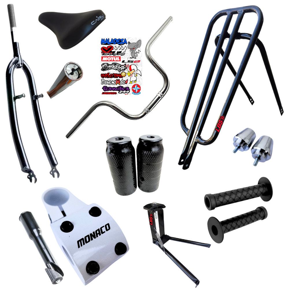 Kit Montadinha LBS Garupa BH +Cairu+Descanso +Peso+Punho+Cartela+Par Pedaleira+Guidão Moto+Garfo+Kit Monaco