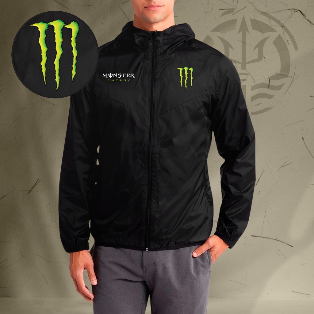 Jaqueta Corta Vento Masculina MONSTER 02 Com Capuz, Bolso e Zíper Treino Fitness Corrida