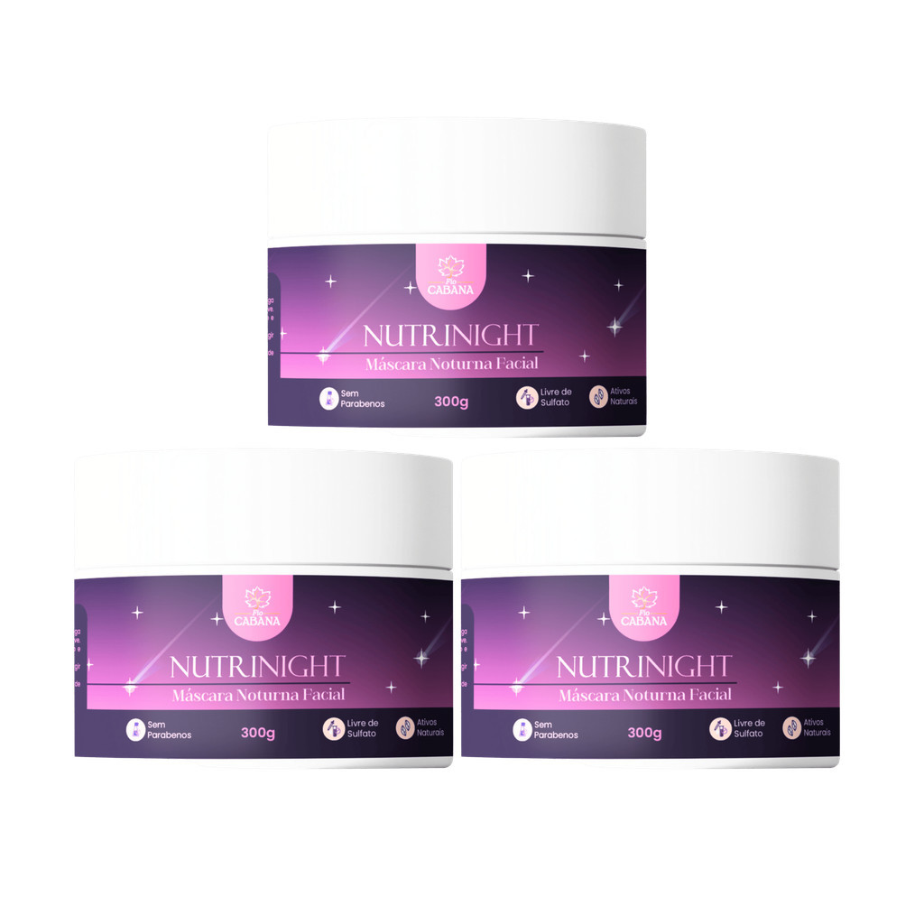Kit com 3 Máscaras NutriNight Fio Cabana 300g | Facial Noturna Vegana | Hidrata, Ilumina e Regenera