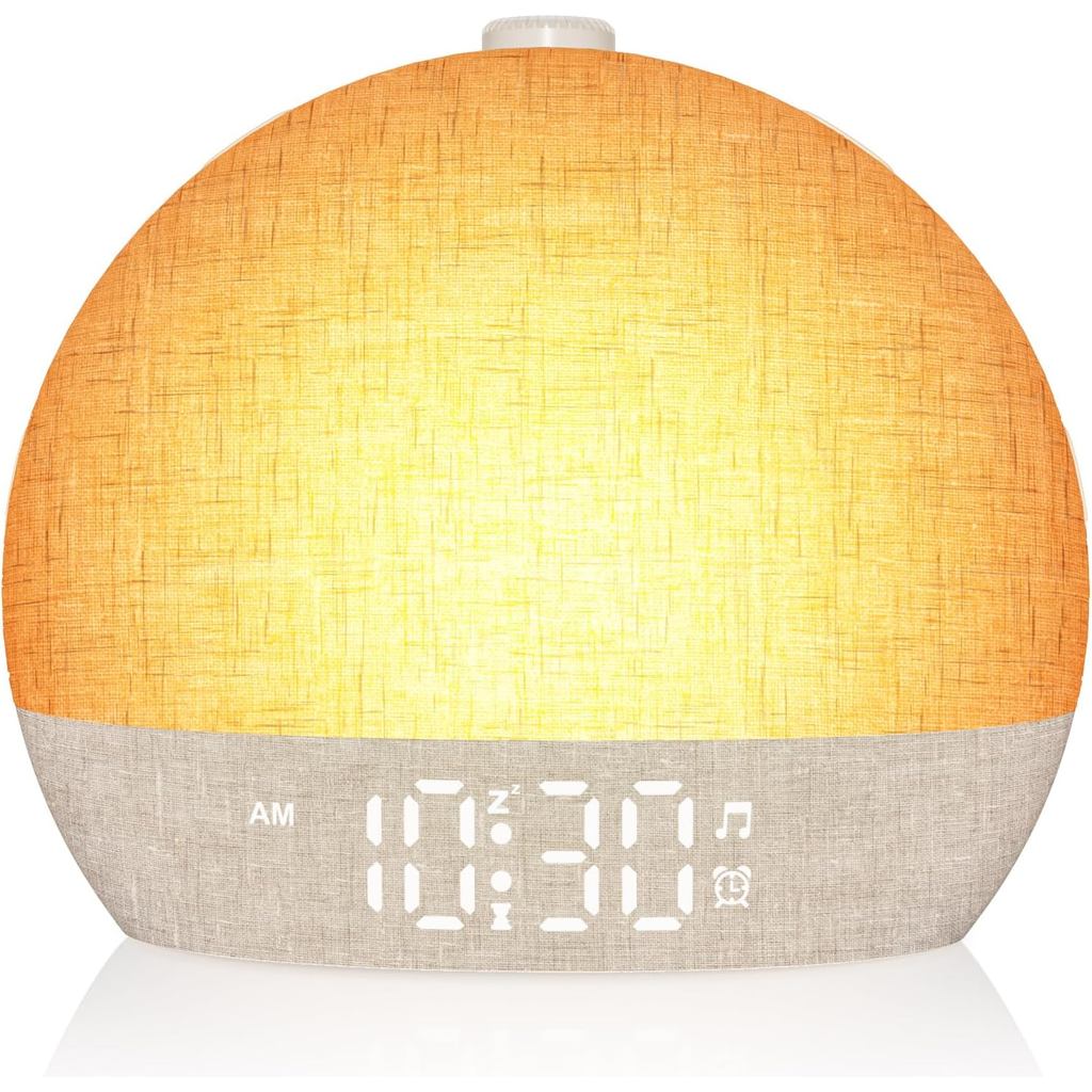 Imagem Despertador com Simulação de Nascer do Sol, Máquina de Som com Ruído Branco e 30 Sons Relaxantes, Luzes Noturnas Reguláv