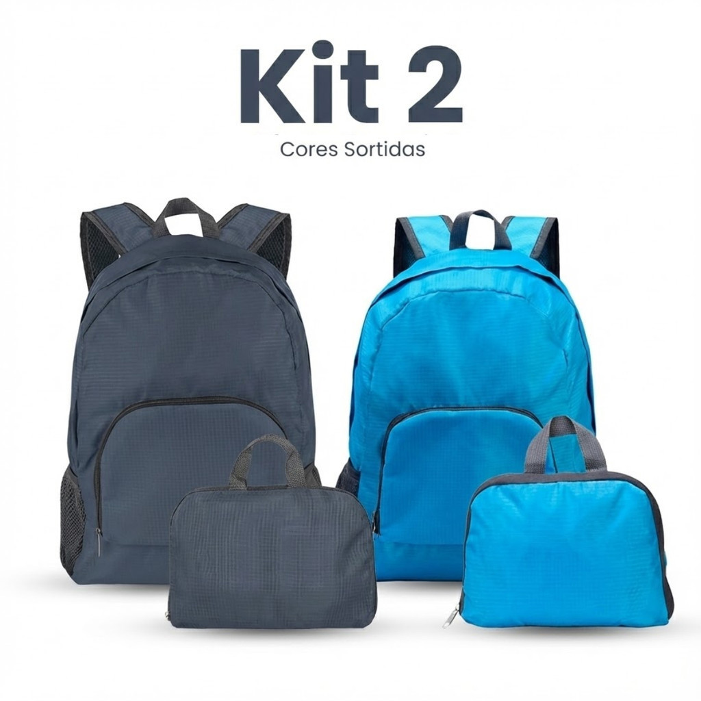 Mochila Dobrável de Nylon Impermeável Unissex – Leve, Compacta e Resistente (Cores Sortidas) Kit 2  fang