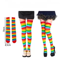 Meia Listrada Colorida Longa Iris Raibow Carnaval fantasia festa 7/8 Geek Sexy Pin Up Cosplay