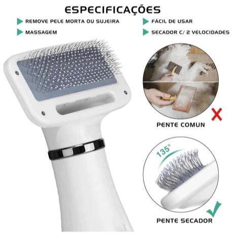 Detalhes do Escova Secadora Pet - Seca Remove Pelos Cachorro Coelho Gato 110v