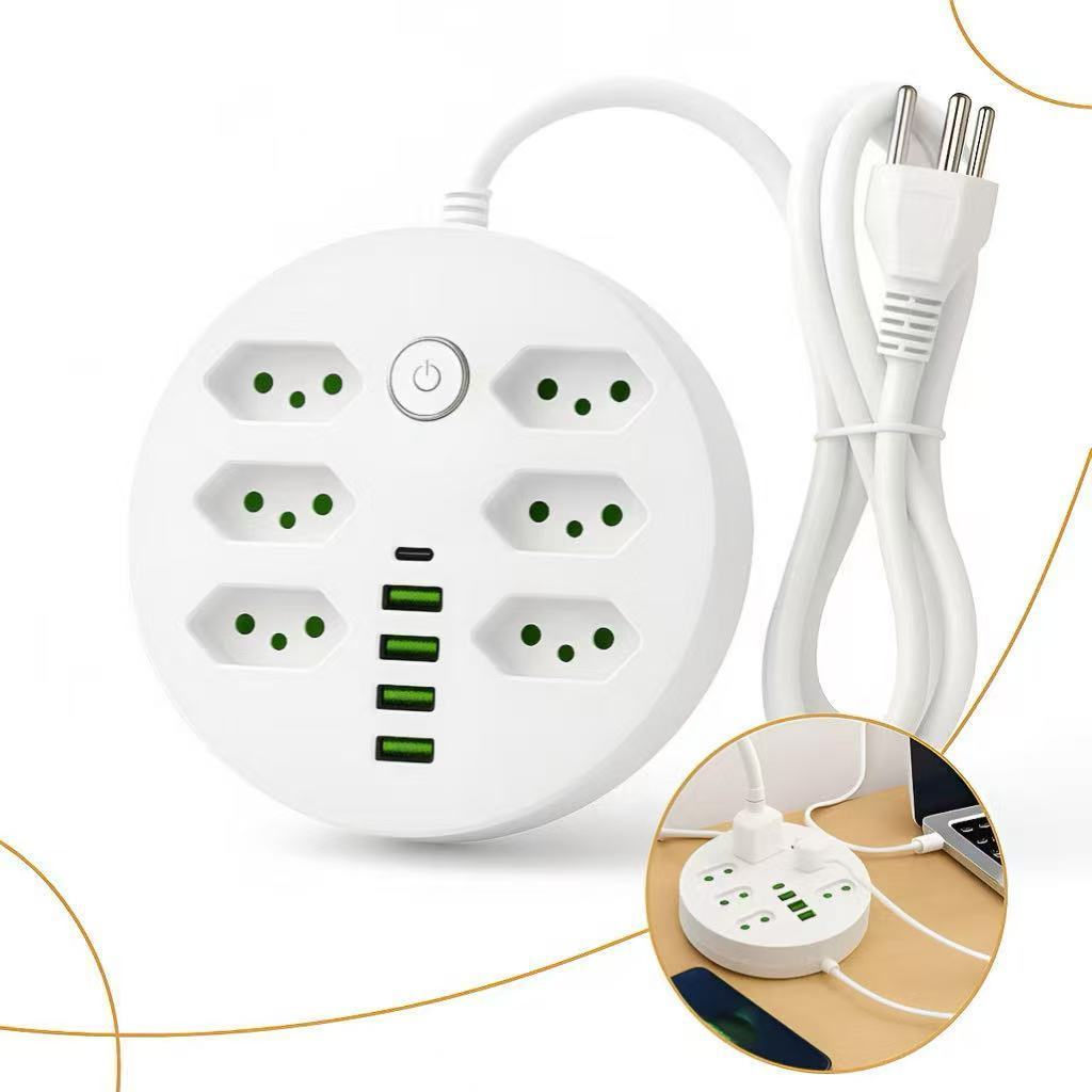 Régua Extensão 6 Tomadas E 4 Entradas USB 1 Entrada Tipo c / Bivolt 110/220v-PL em Oferta na Shopee