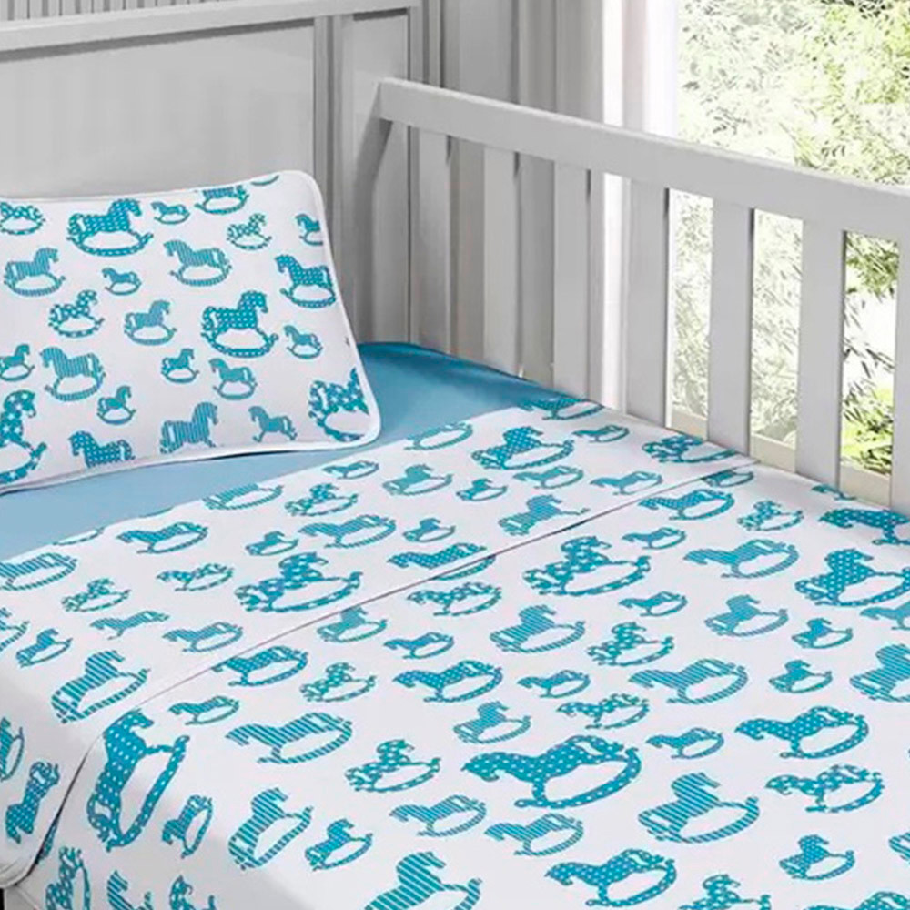 Jogo de Cama  Berço Tecebem Malha 100% Algodao Estampado Sucesso 3 Peças Azul