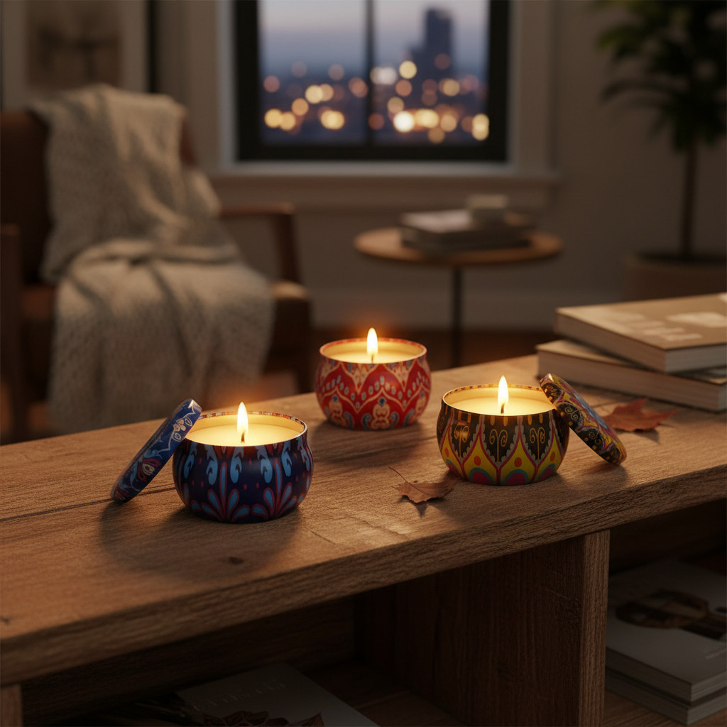 Imagem Kit 3 Vela Aromática Perfumada Decorativa Lata 130ml Mandala