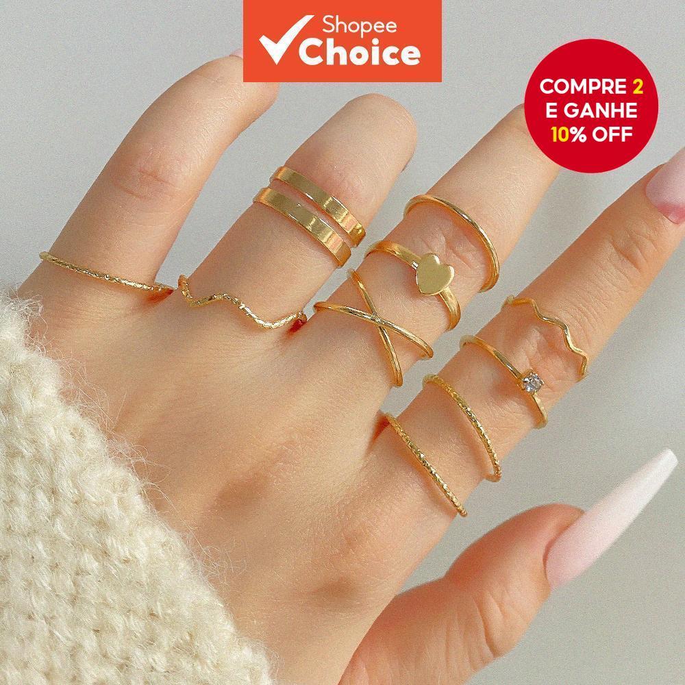 Conjunto De Anel De Onda De Coração Vintage De 9 Peças Para Casais Ocasiões Românticas Combinando Joias De Amor