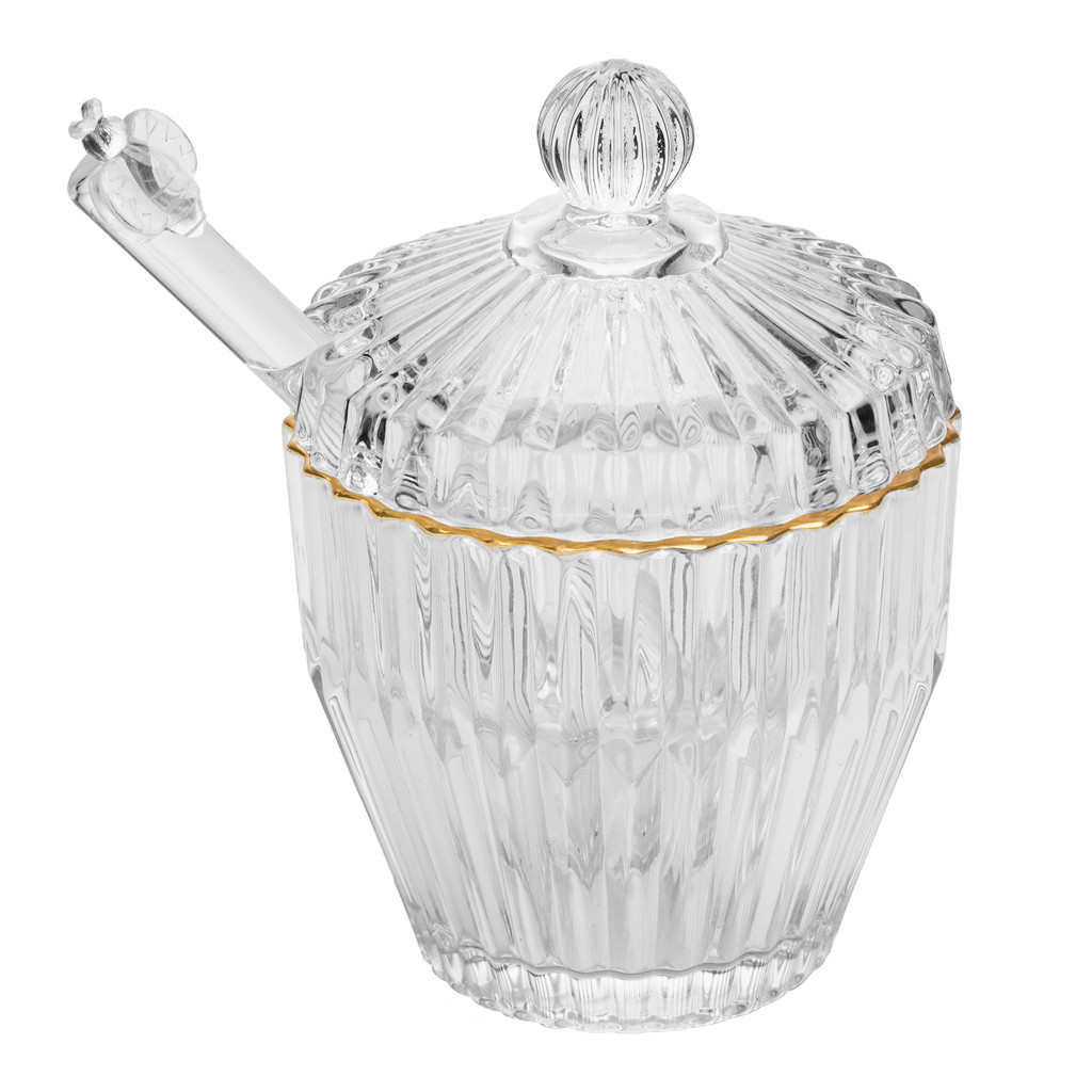 Meleira com Pegador e Tampa com Borda Dourada Vidro Cristal Wolff