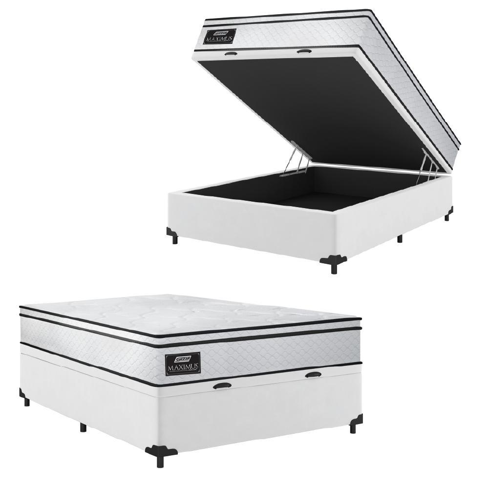Cama Box Baú Casal Gazin Colchão Molas Ensacadas 138x188x65cm New Branco Linho em Oferta na Shopee