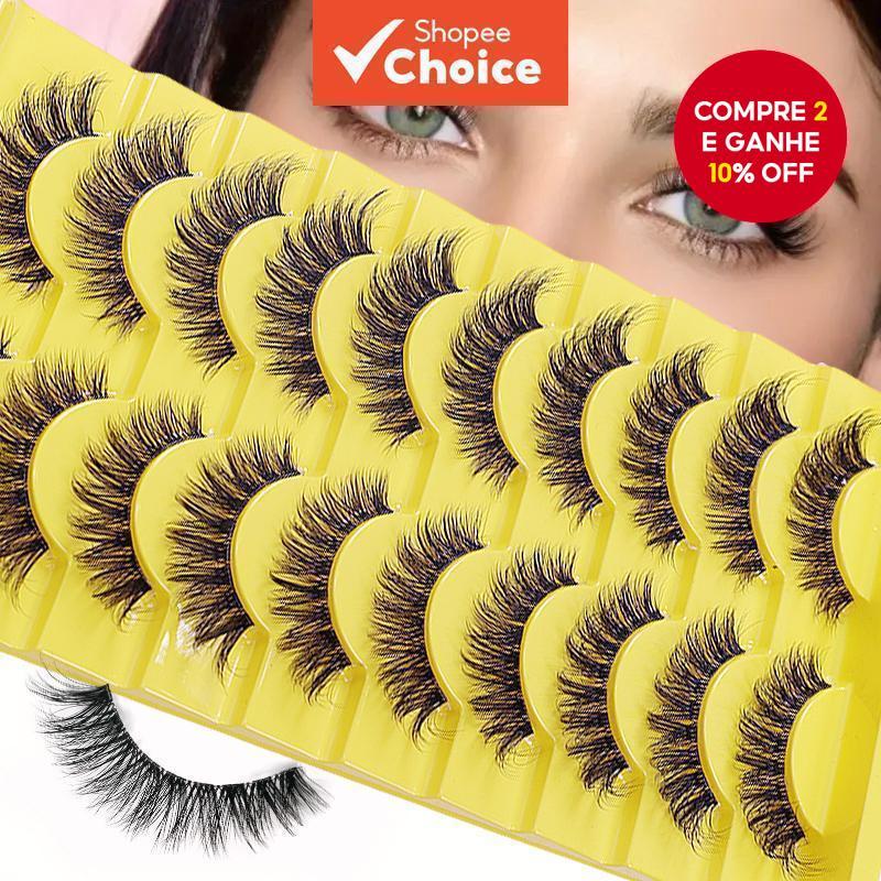 10 Pares De Cílios Postiços Luxuosos E Fofos Curvados 3D-Formato D , Transparente Natural em Oferta na Shopee