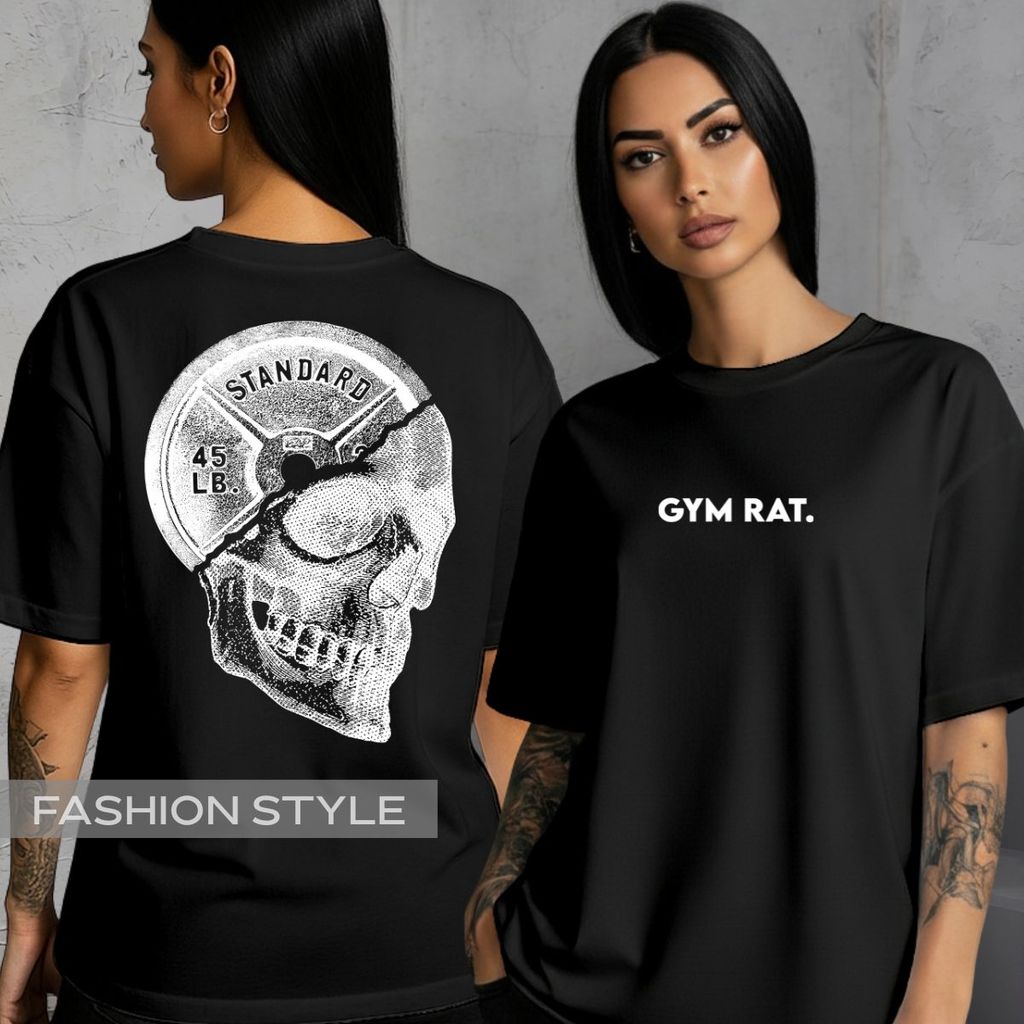 Camiseta Gym Rat Caveira Anilha 45 LB Plate Academia Estampa Costas Streetwear Treino Hardcore 100% Algodão