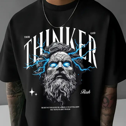 Camisa Camiseta Oversized Streetwear  Masculina Casual Zeus Raios Thinker Pensador Algodão Confortável