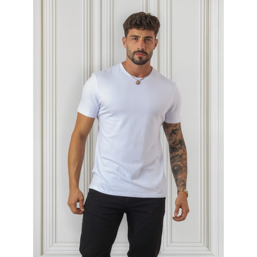 Camiseta Masculina Camiseta Básica Algodão Malha Peruana
