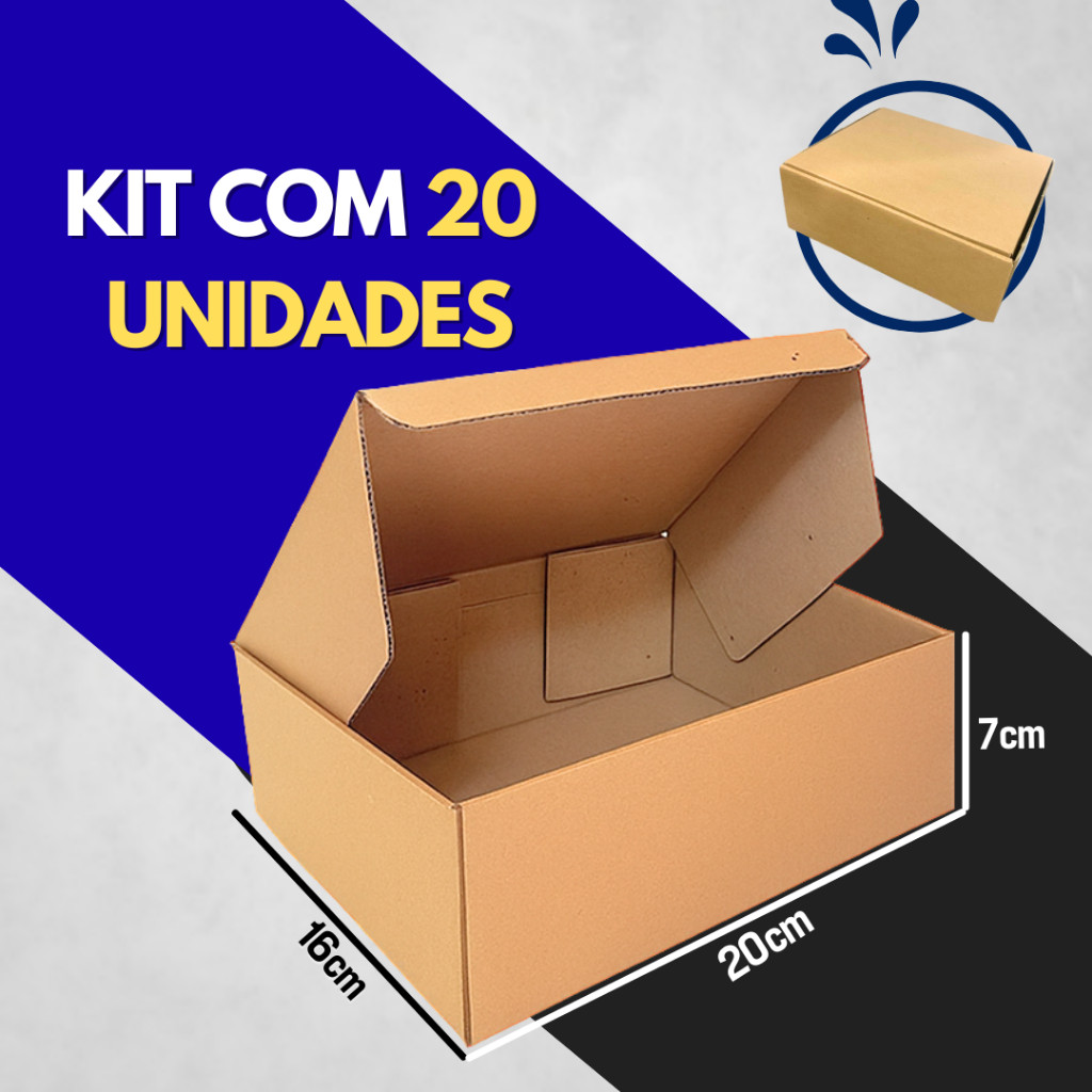 Kit 20 Caixas de Papelão Kraft para Envios Correios Pequena E-commerce Pac Sedex 20x16x7cm em Oferta na Shopee