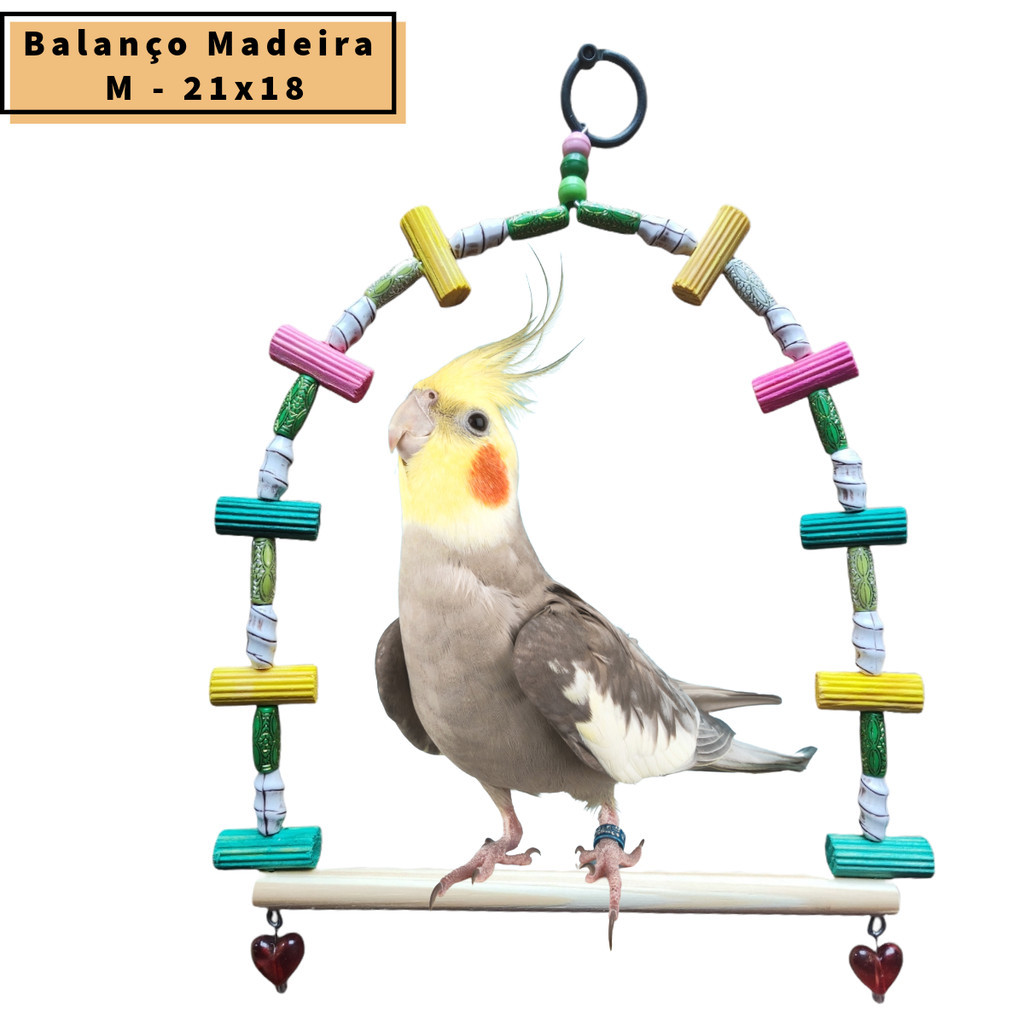 Balanço Brinquedo De Madeira C/ Poleiro P/ Aves Diversas Medio - Calopsita, Agapornes E Outros