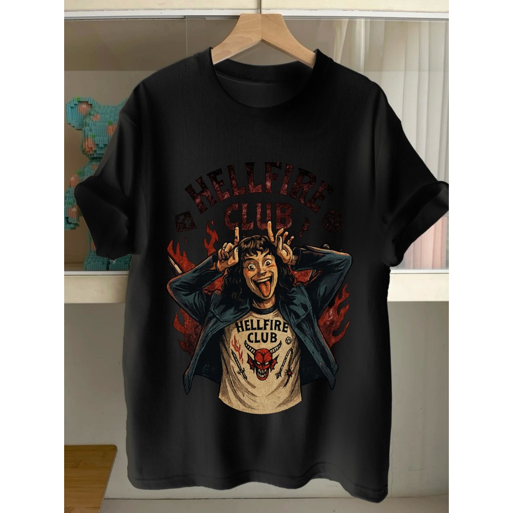 BR.Moonlight Camiseta Hellfire Club Gráfico Loose Redonda Confortável Versátil Estilosa Casual